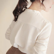 Women Shirts Long Sleeve Solid White Chiffon Blouse